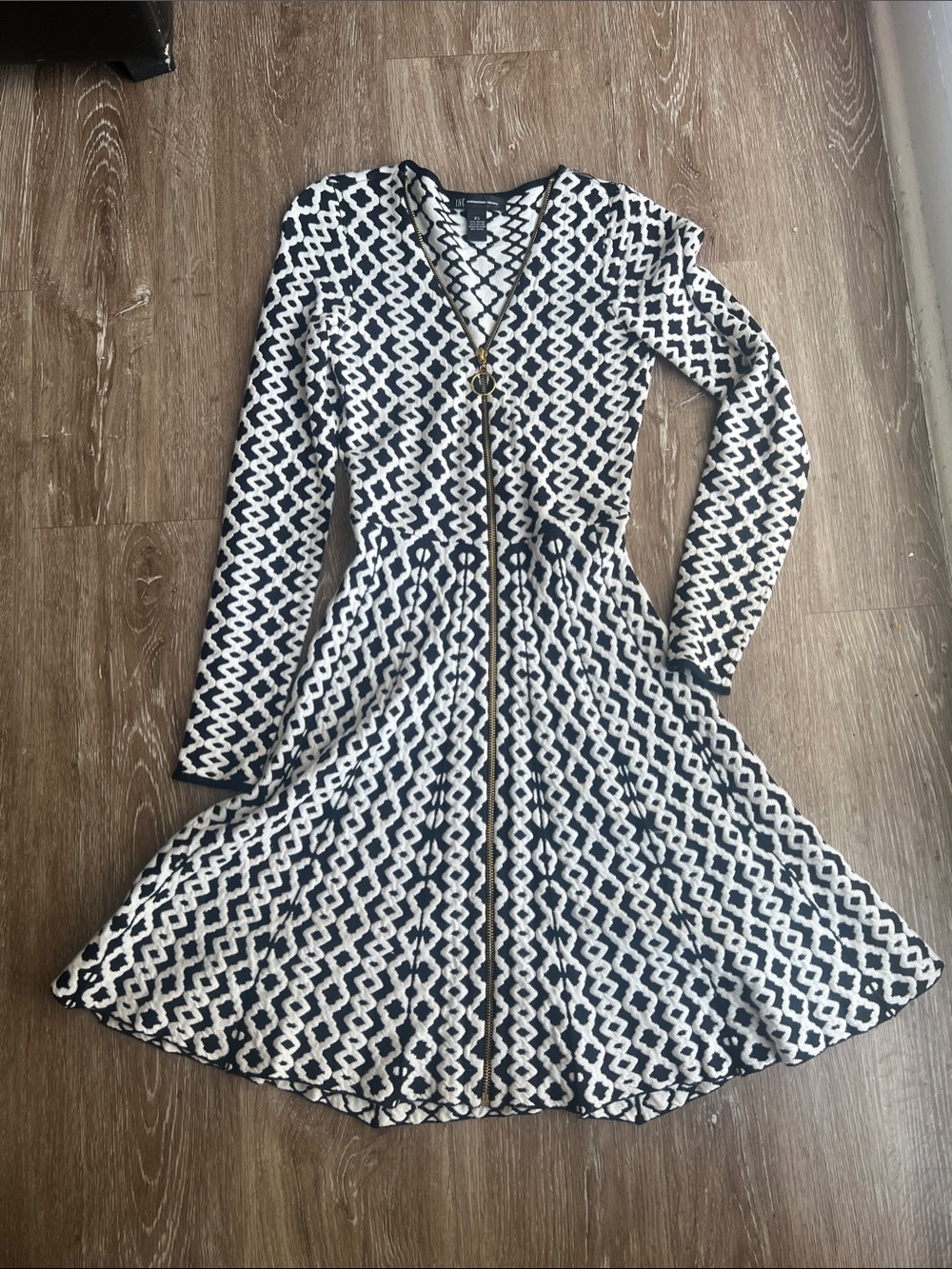 INC International Concepts Black & White Printed Fit & Flare Zip Dress Size XS